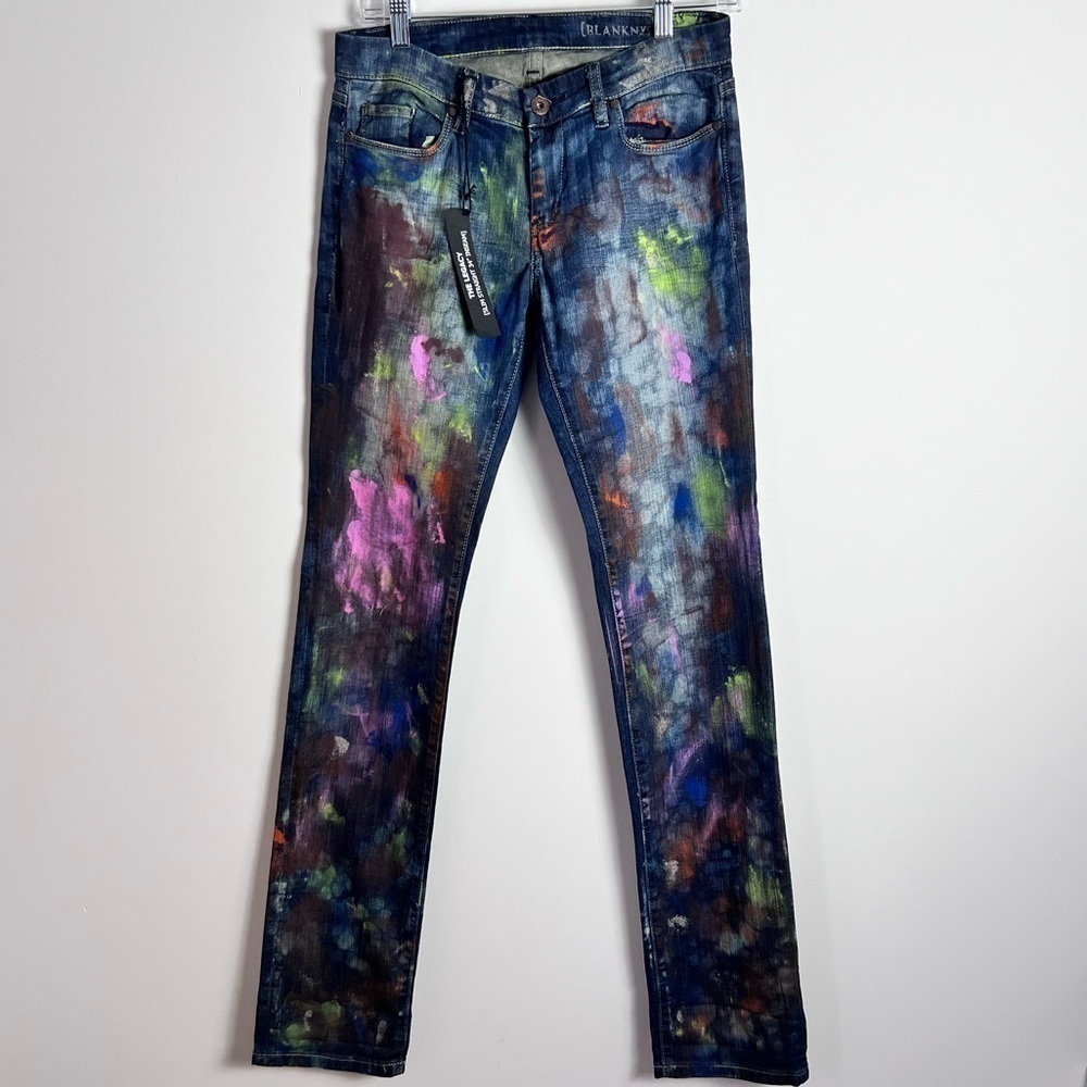 BlankNYC Hand Painted 'Crazy Legs' Splatter Design Slim Straight Leg Jeans - Picture 2 of 16